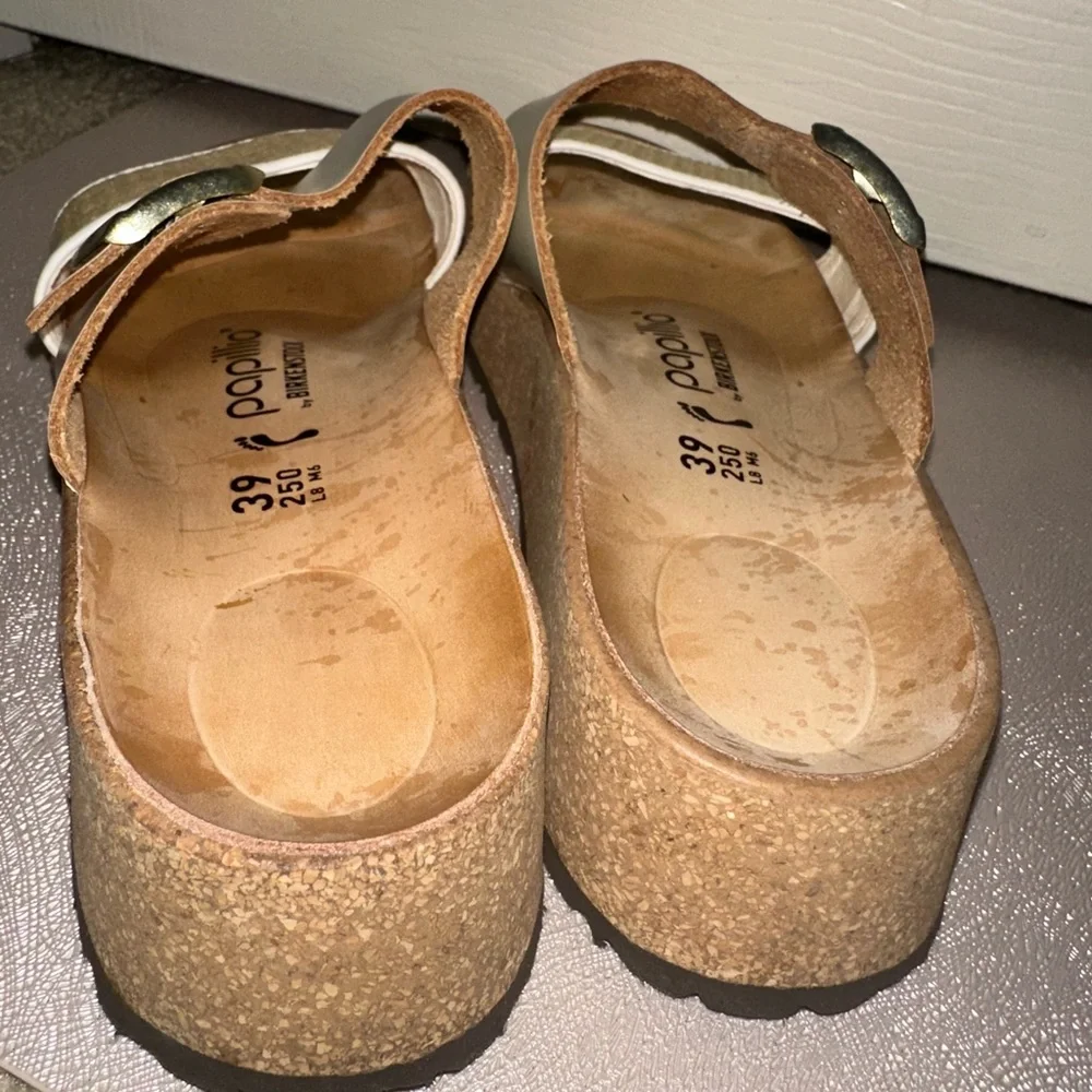 Birkenstock papillio Women's Cream and woven Two-Strap Slide Sandals 39